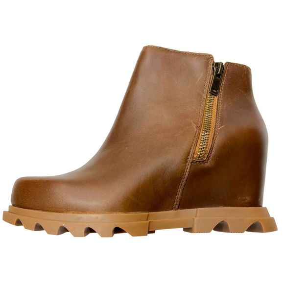 NEW Sorel Joan Of Arctic Wedge III Zip Bootie Brown Hazelnut Leather Boot Size 8 - Picture 2 of 9